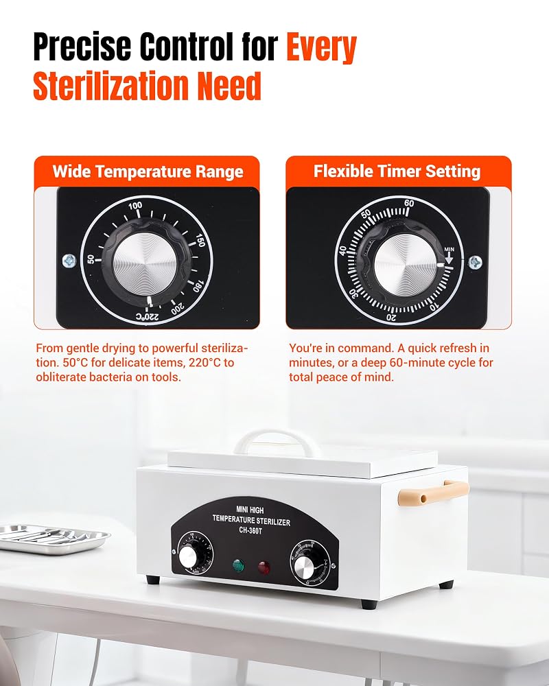 White High-Temp Nail Tool Cleaning Box, 1.5L, 110V/300W with Adjustable Timer