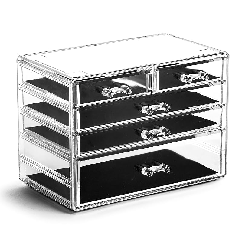 3 Large, 2 Small Drawer Acrylic Makeup Organizer - Clear Cosmetic & Vanity Storage (Variation: 3 Large, 2 Small Drawer)