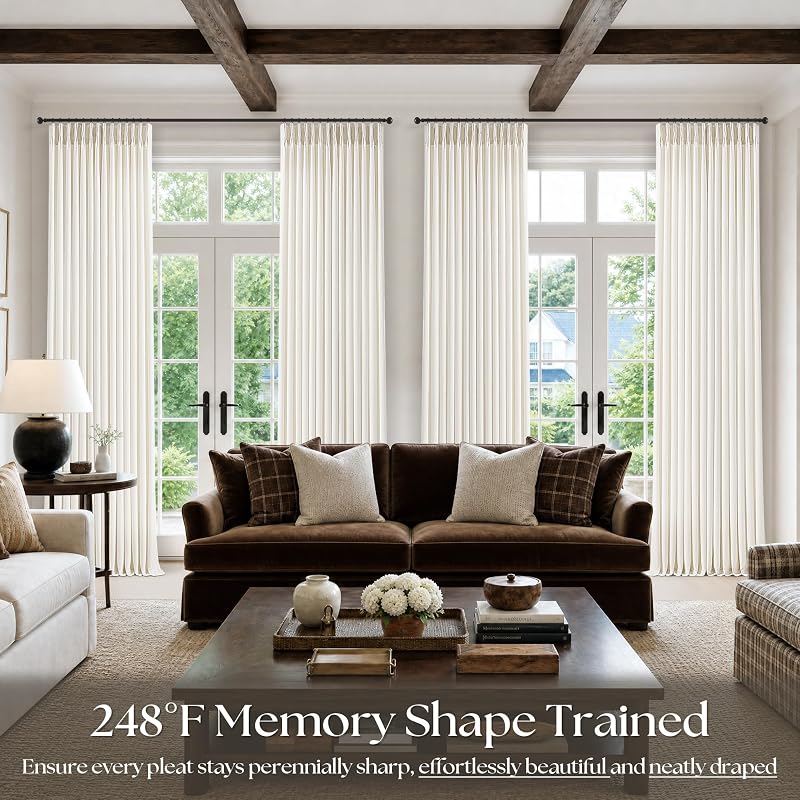 Natural Pinch Pleat Linen Curtains 40x108 Inches - 4 Panels, Ivory Cream (Variation: Natural 40"W x 108"L Pack of 4)