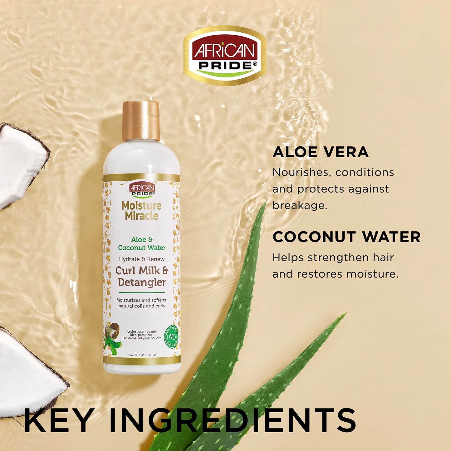 African Pride Moisture Miracle Hydrate & Renew Curl Milk & Hair Detangler (3 Pack), For Natural Coils & Curls, Hydrates & Controls Frizz, 12 oz