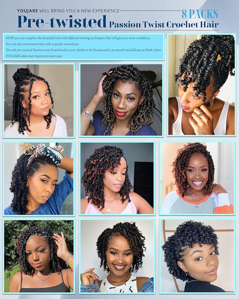 Pre-Looped Passion Twist Crochet Hair Extensions 12 Inch, Pack of 8 - T1B/30 Variation