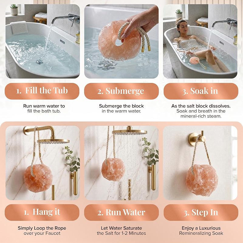 Himalayan Salt Buddy 4 lb Hanging Mineral Stone for Shower & Bath – Large Salt Rock for Soaks & Home Spa