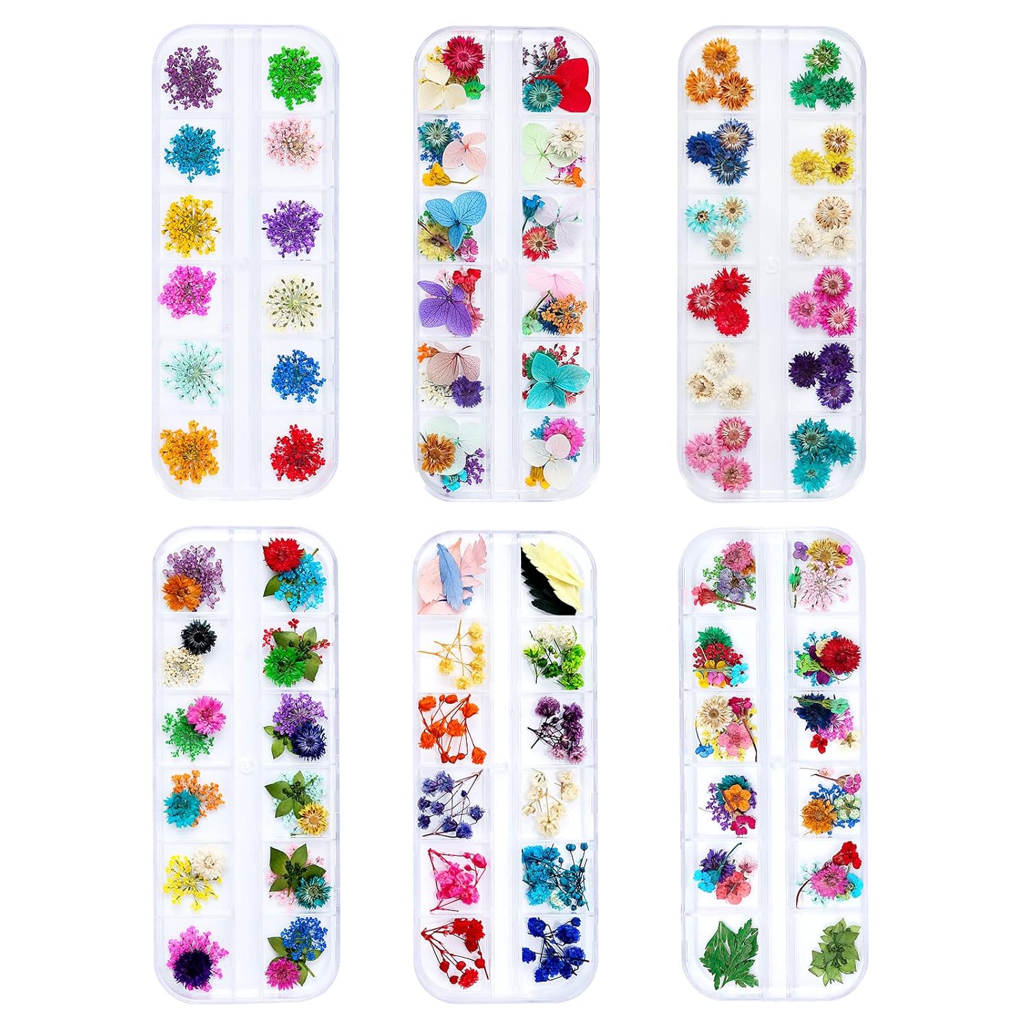 Mini Dried Flowers for Resin Craft & Nail Art - 6 Box Set (260+ Pieces)