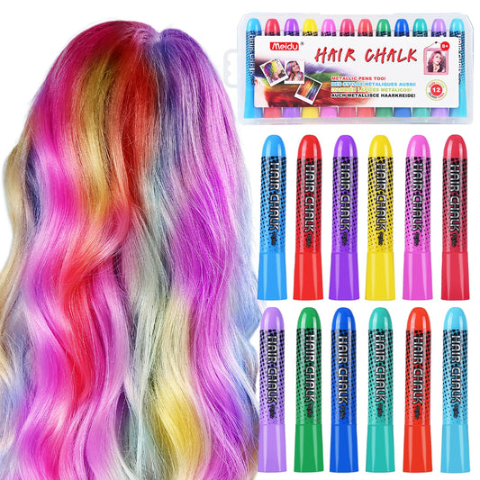 Hair Chalk for Girls Washable, 12-Color Temporary Hair Chalk for Girls Gifts for Dark Hair, Hair Dye Marker Gifts for Teen Girls Kids Age 5 6 7 8 9 10 11 12 13 Years Old for Christmas Birthday