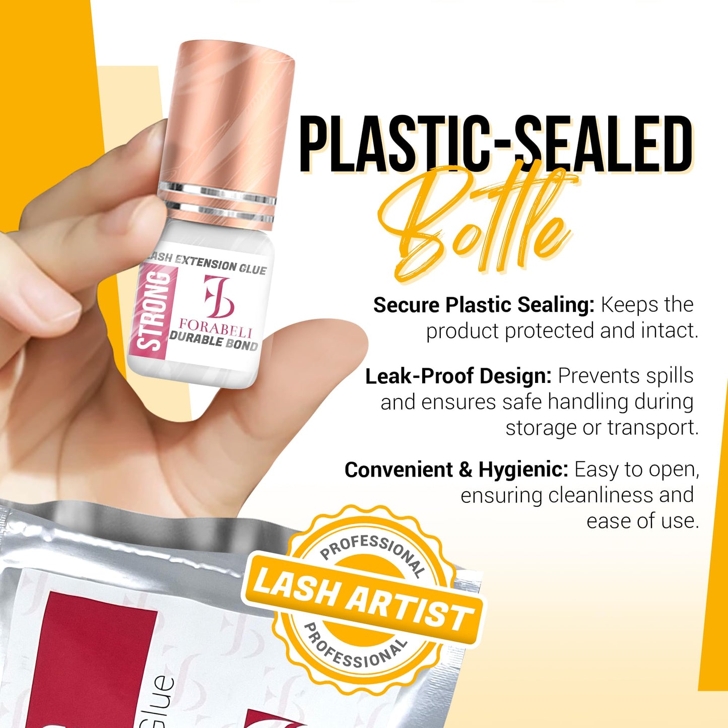 Forabeli Strong Lash Extension Glue, 2–3 Sec Dry, 6 Week Retention, Seamless Integration, Fast-Dry Professional Eyelash Extension Glue, Lash Adhesive for Eyelash Extensions