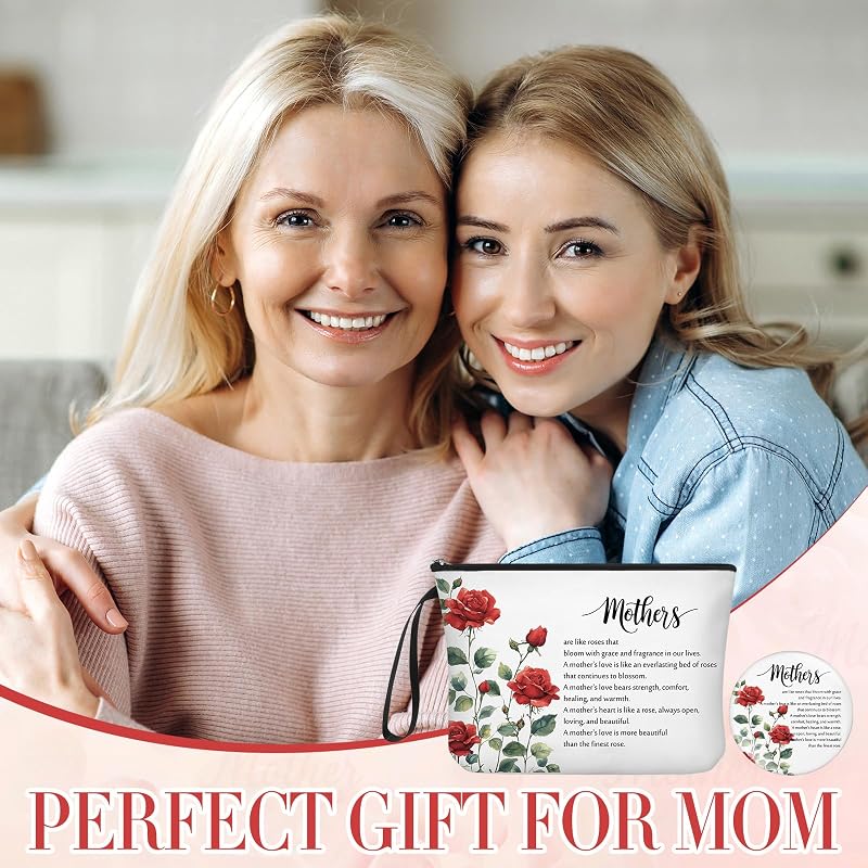 10pc Mother's Day Gift Set: Red Rose Cosmetic Bags & Inspirational Compact Mirrors