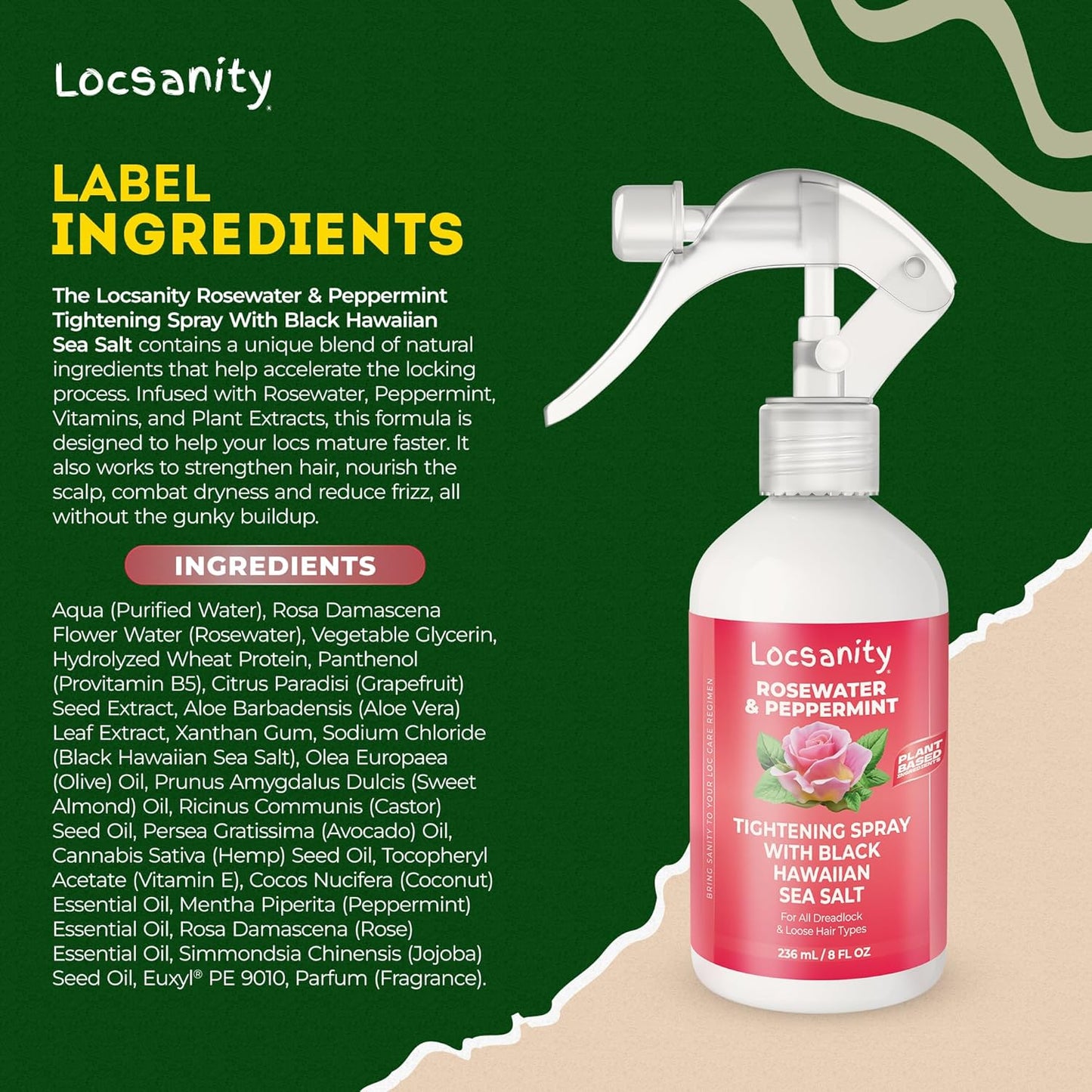 Locsanity Rosewater Peppermint Hydration Spray - 8oz | Moisturizing Loc Care for Dreadlocks & Loose Hair
