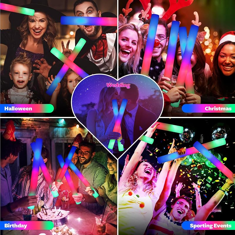 130 PCS LED Foam Glow Sticks Bulk with 3 Modes - Colorful Party Lights for Birthday, Wedding, Carnival & Concert (Variation: 130)