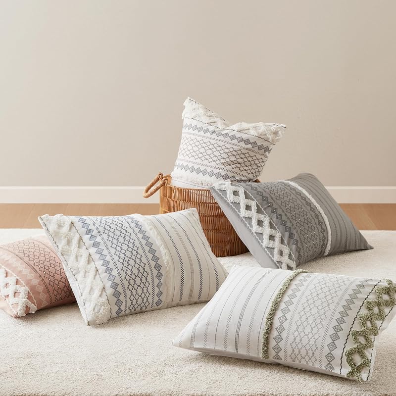 Imani King/Cal King Comforter Set for Bed – Ivory 3pc Cotton Chenille Tufted Boho, All-Season