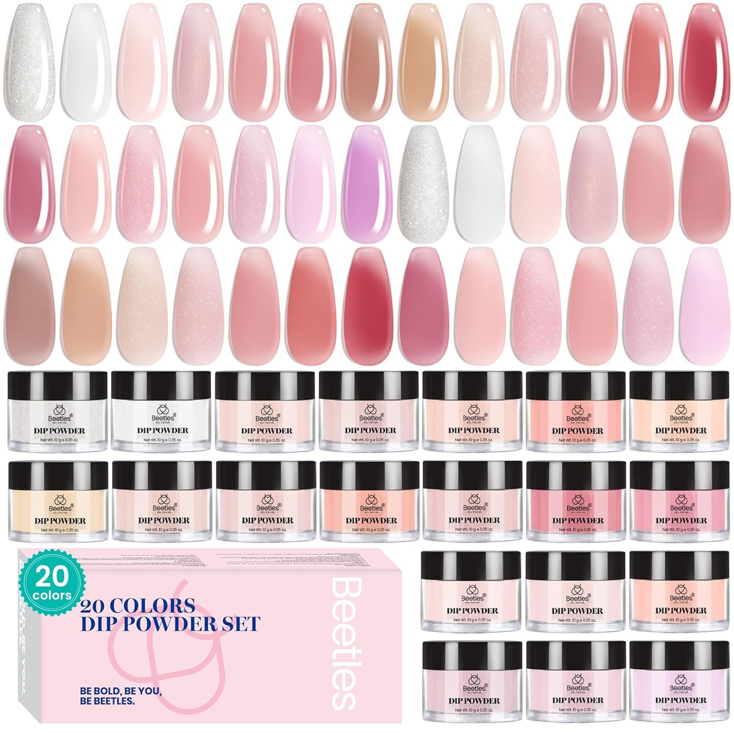 Beetles 20-Color Pink Nude Dip Powder Nail Kit - Jelly Effect & Glitter for DIY Manicure