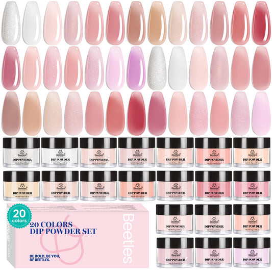 Beetles Pink Nude Dip Powder Nail Kit, 20 Colors Neutral Jelly Pink Sheer Glitter White Dip Nails Powder Starter Kit, Jelly Effect French Nail Art Starter Manicure Salon DIY Home Gift for Women