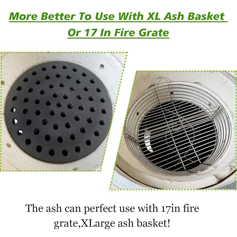 Ash Can with Folding Handle for XLarge Green Egg – Carbon Steel Enamel Coated Ash Pot