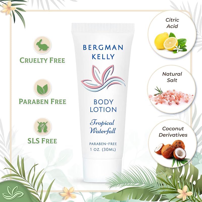 Travel Size Lotion 1 fl oz (Pack of 100) - Bergman Kelly Ginger & Lime Scent Tropical Waterfall