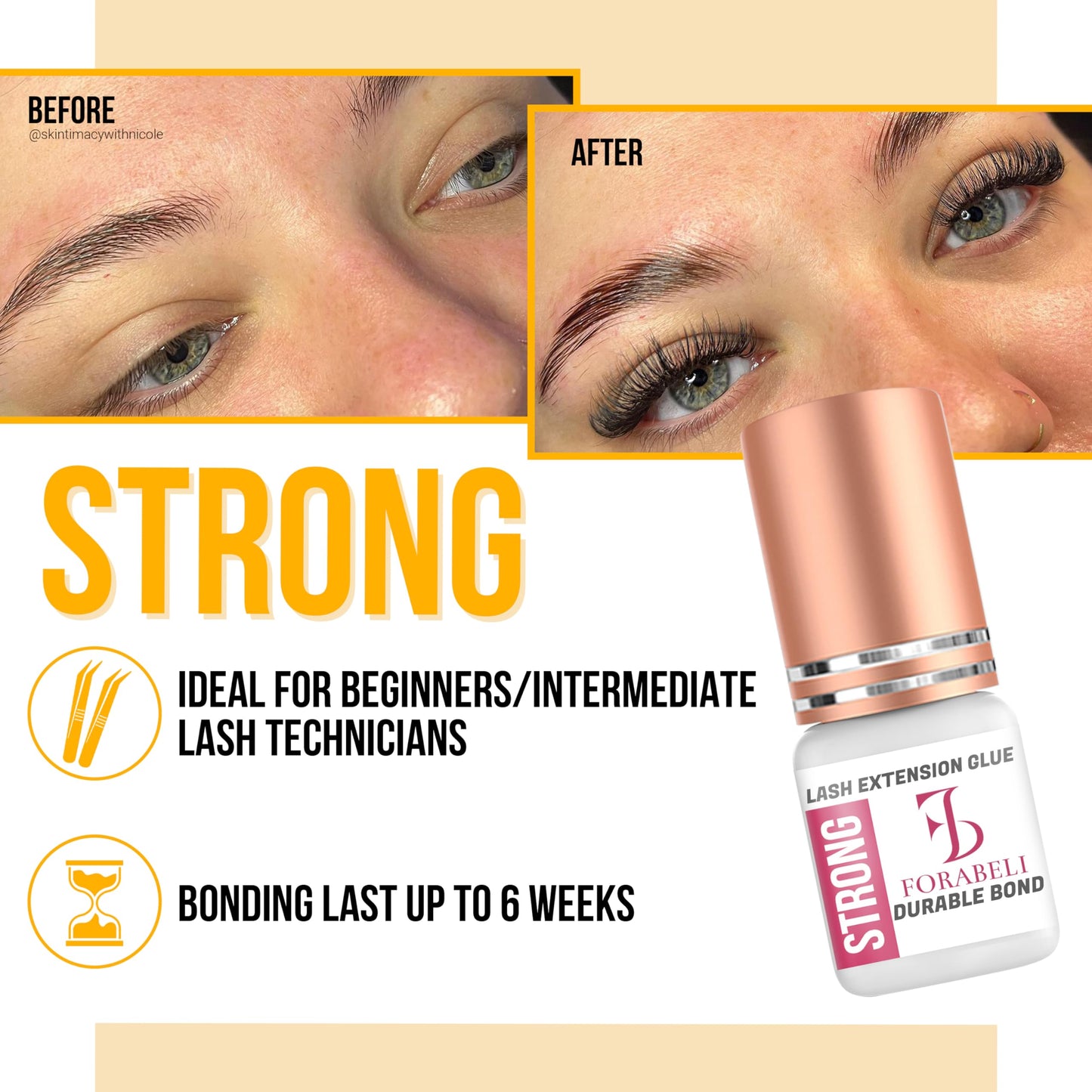 Forabeli Strong Lash Extension Glue, 2–3 Sec Dry, 6 Week Retention, Seamless Integration, Fast-Dry Professional Eyelash Extension Glue, Lash Adhesive for Eyelash Extensions