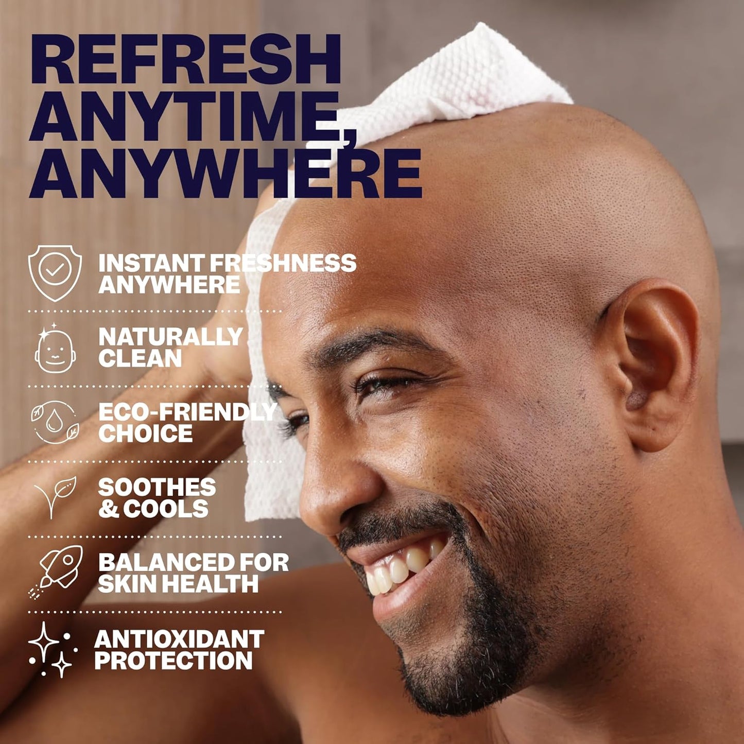 Freebird Men’s Rinse-Free Head & Body Wipes - 10ct Flushable Towelettes with Aloe & Eucalyptus for Gym & Camping