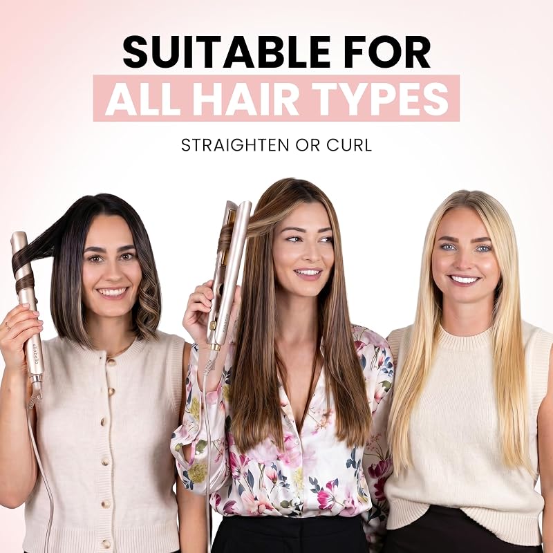 Champagne ELLA BELLA Slimline Infrared 2-in-1 Hair Straightener & Curling Iron - Titanium Plates