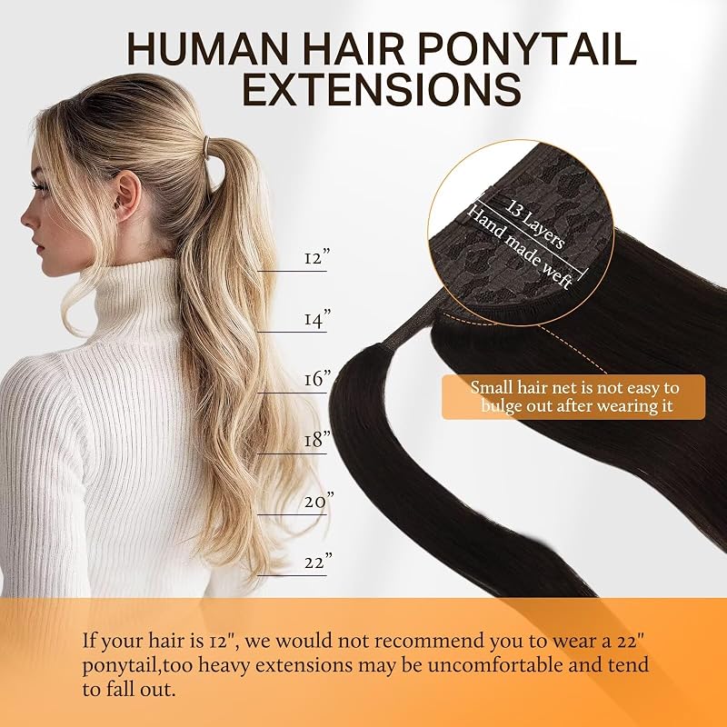 DOORES Ponytail Extension Human Hair, #2 18inch