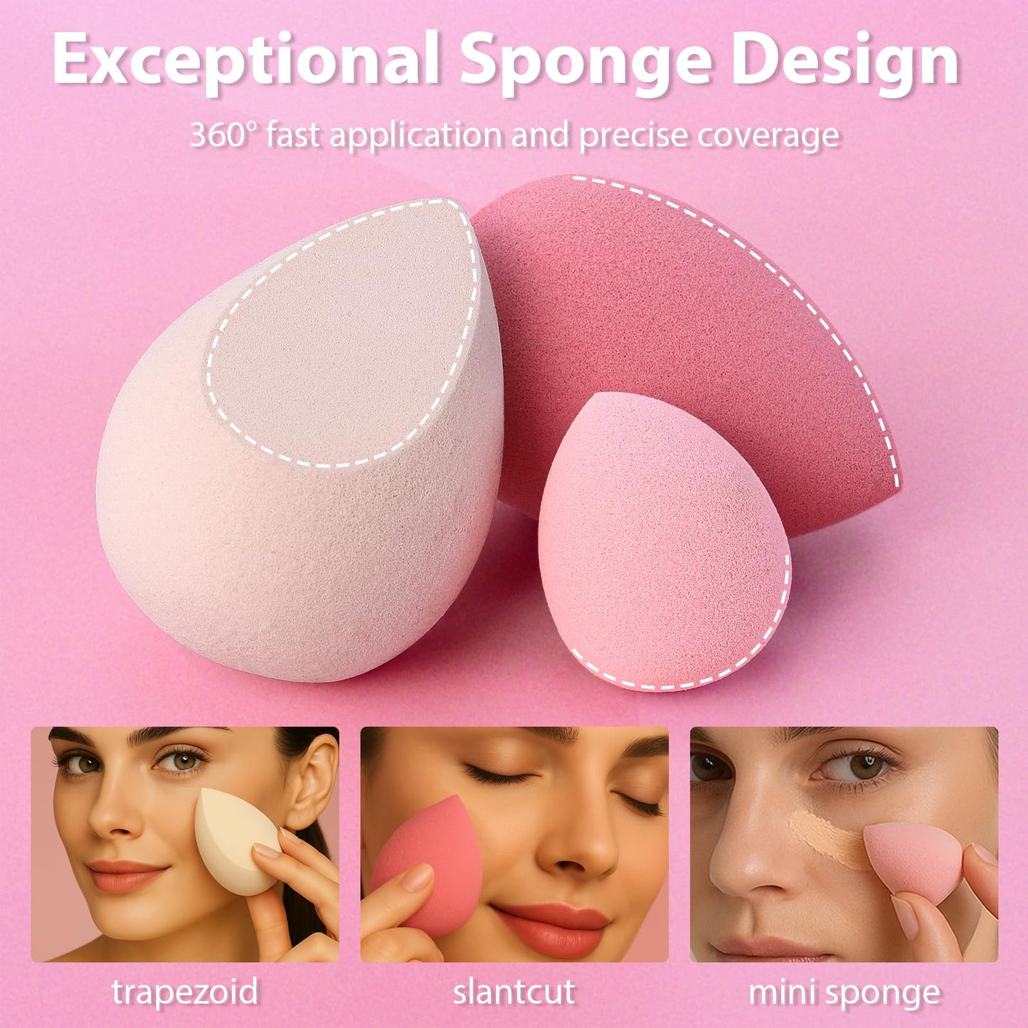 Makeup Sponge Set Foonbe Blender Sponges 7 Pcs for Liquid, Cream, and Powder, Latex Free, Multi colored Beauty Sponges with 1 Mini Sponge, Vegan & Cruelty-Free