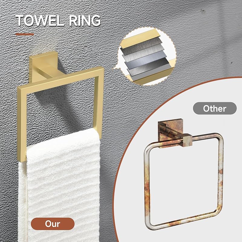 Brushed Gold 10-Piece Bathroom Hardware Set SUS304 Stainless Steel Wall Mounted