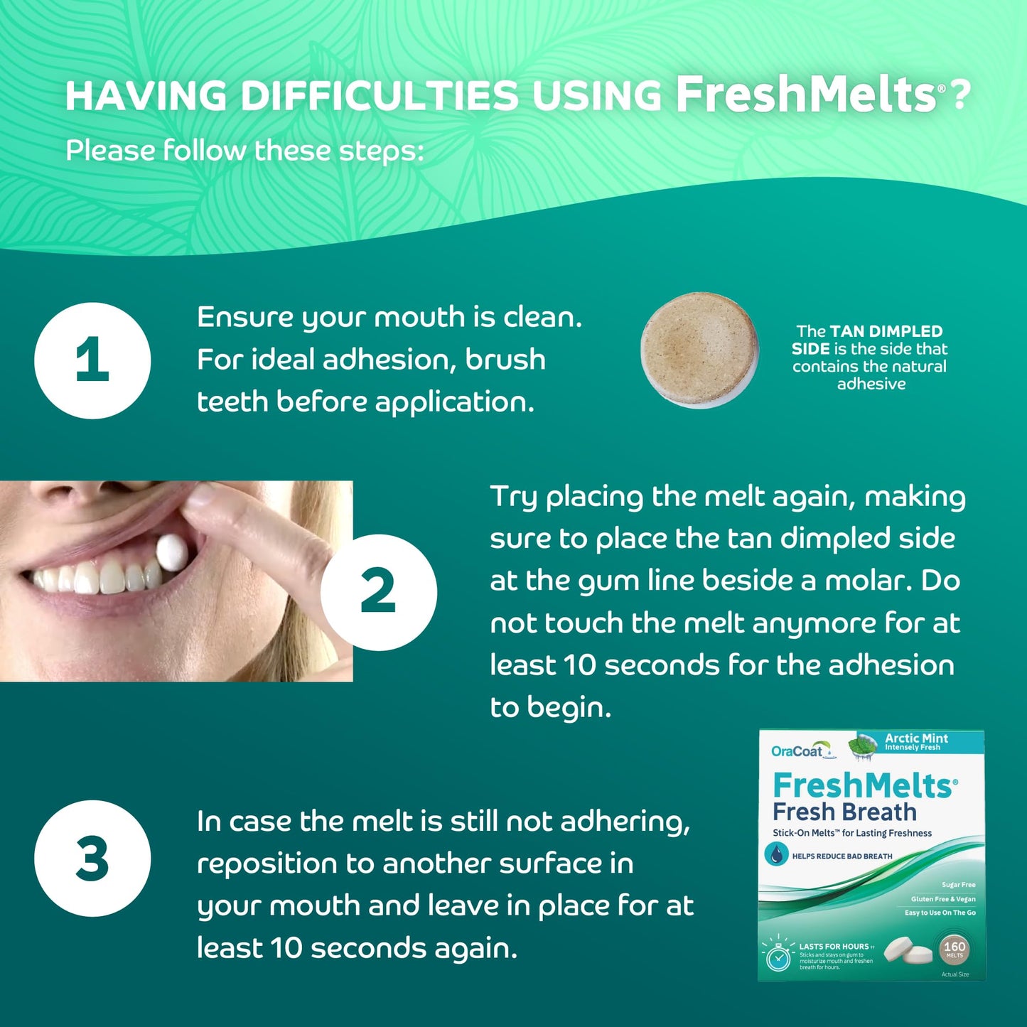 Oracoat FreshMelts Fresh Breath Stick-on Melts for Lasting Freshness, 40 Count Breath Freshener for Bad Breath, Non-Acidic & Sugar-Free, Arctic Mint