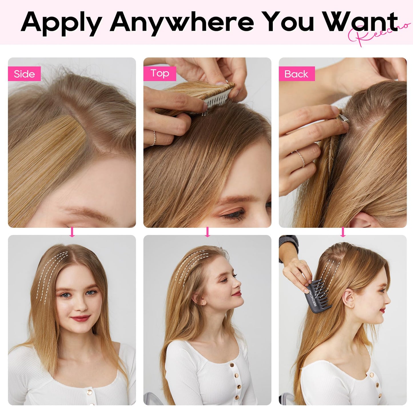 REECHO Clip in Hair Volumizer, 2PCS 6 inch Short Thick Clip in Hairpieces Adding Extra Volume Hair Extensions for Women - Black Brown