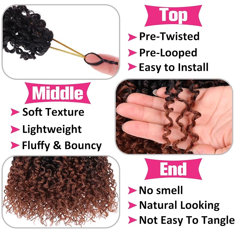 6 Inch Pre-Looped Yanky Twist Crochet Hair - 8 Packs, 240 Strands, Ombre Brown 1B/30#, Variation of THIS listing