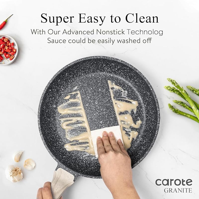 CAROTE Non Stick Frying Pan, Black 8"+10"+12" Granite Skillet Set