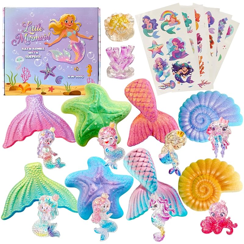Clear & Fresh Mermaid Bath Bombs for Kids with Surprise Toys Inside - Mermaid Variation
