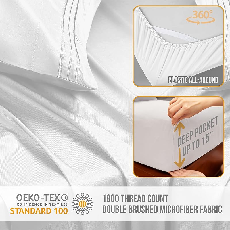 King Size Microfiber Sheets Set with Elastic Corner Straps - 4pc White (Variation: White+King)