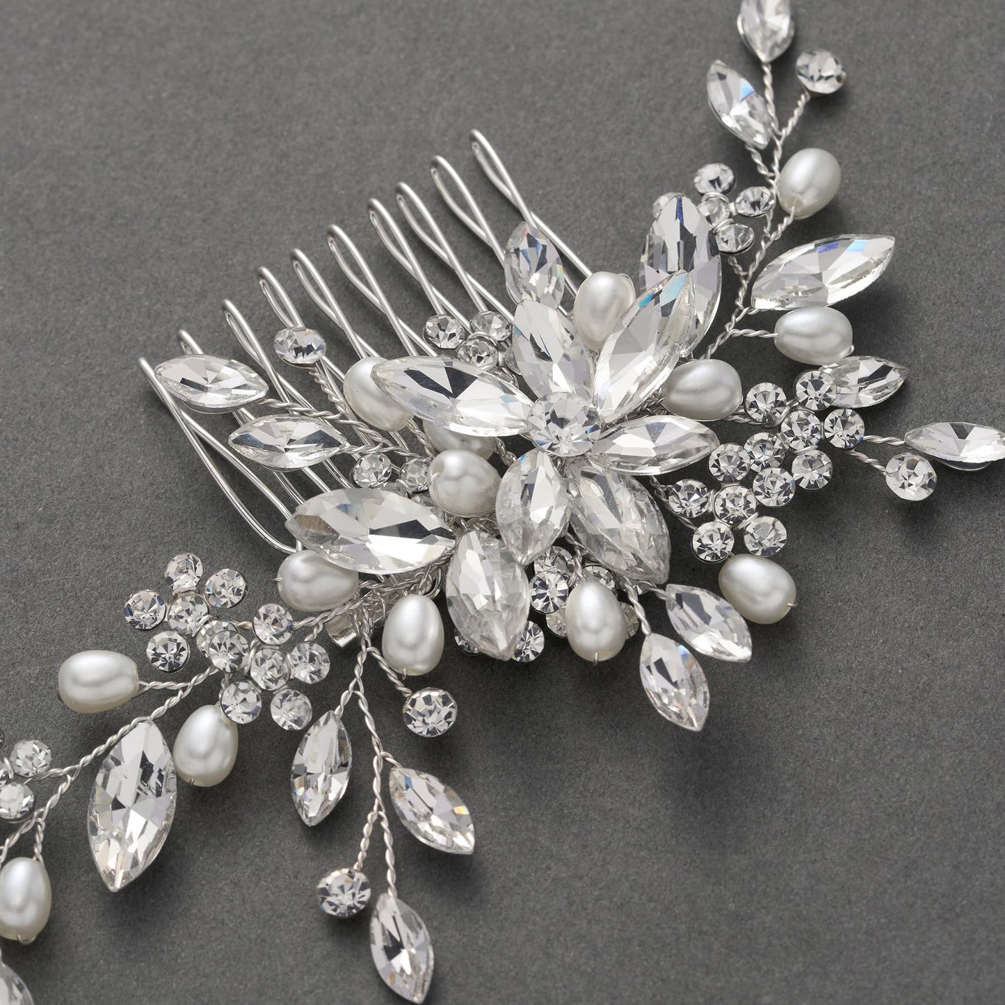 SWEETV Wedding Hair Comb Pearl Bride Hair Pins Flower Hair Piece Rhinestone Bridal Hair Accessories for Women and Girls