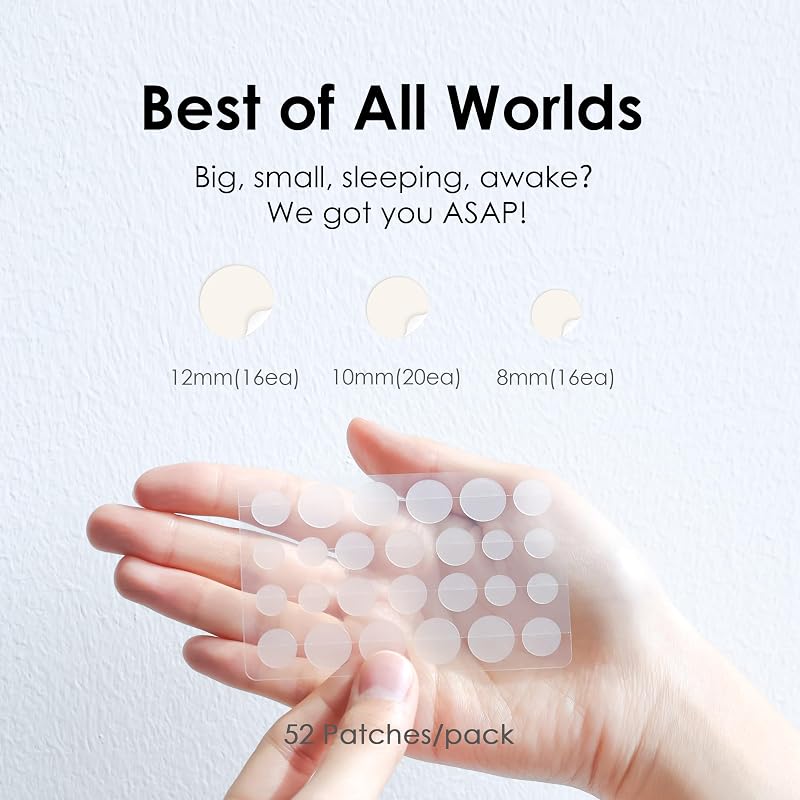 ASAP Active Spot Patches 8/10/12mm – 52 Hydrocolloid Acne Patches Pack of 2 ( variation: 133 x 80 x 18 mm )