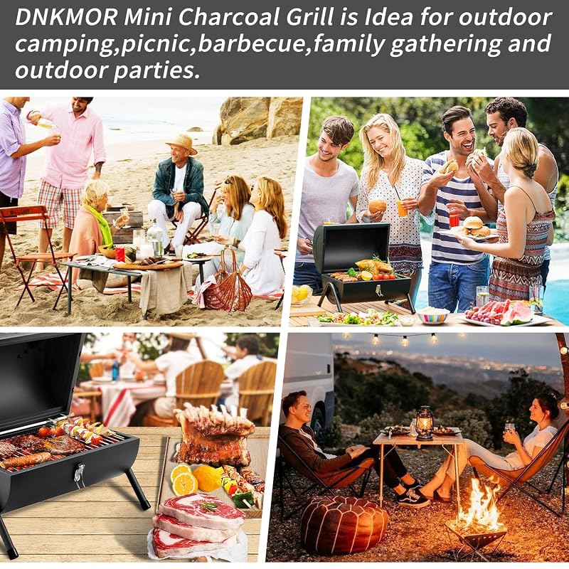 Portable Charcoal Grill for Outdoor BBQ - Green DNKMOR, Tabletop Smoker