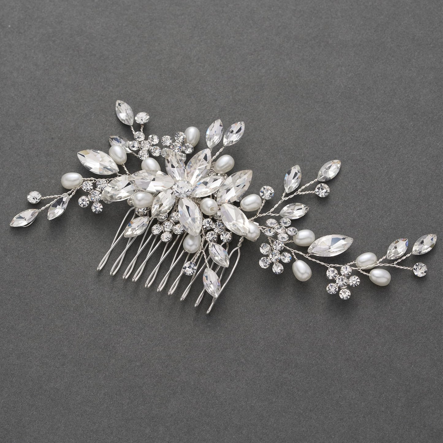 SWEETV Wedding Hair Comb Pearl Bride Hair Pins Flower Hair Piece Rhinestone Bridal Hair Accessories for Women and Girls