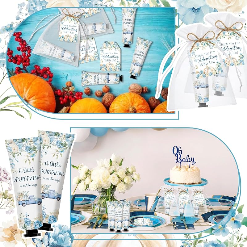 Blue Pumpkin Hand Cream Gift Set, 50-Count (50x Hand Lotion, 50 Organza Bags) Baby Shower Favors