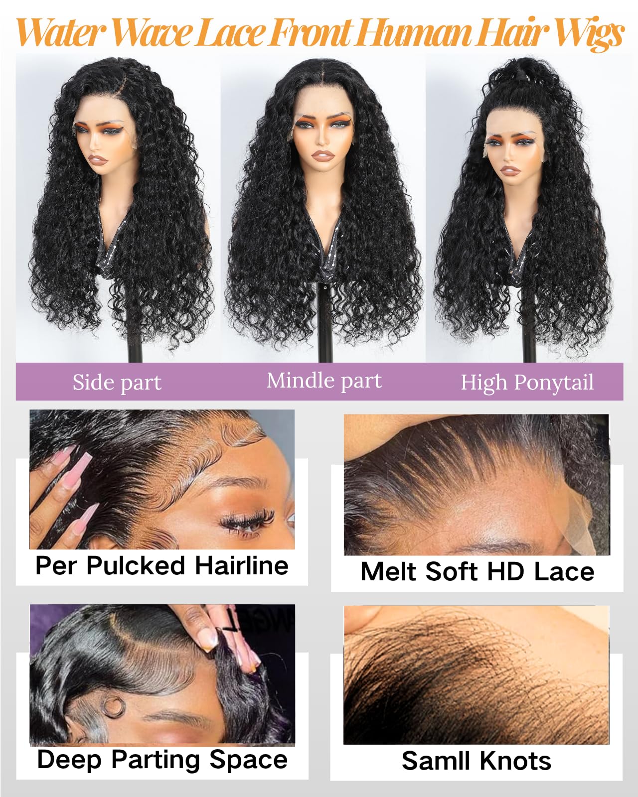 24 Inch Water Wave Lace Front Wigs Human Hair Pre Plucked Wet And Wavy Lace Front Wigs Human Hair 200% Density Deep Wave Wigs Human Hair, Full and Thick, Comfortable Against Skin