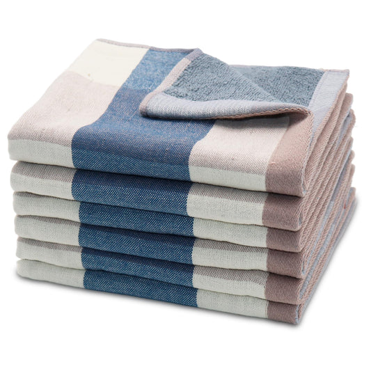 kimteny 6 Pack 100% Cotton Washcloths, Dual-Sided Design (Terry + Gauze) Facecloths, 13x13 Inch Ginghqm Washrags, Soft & Skin-Friendly, for Bathroom, Kitchen & Household (Blue, 13x13 Inches)