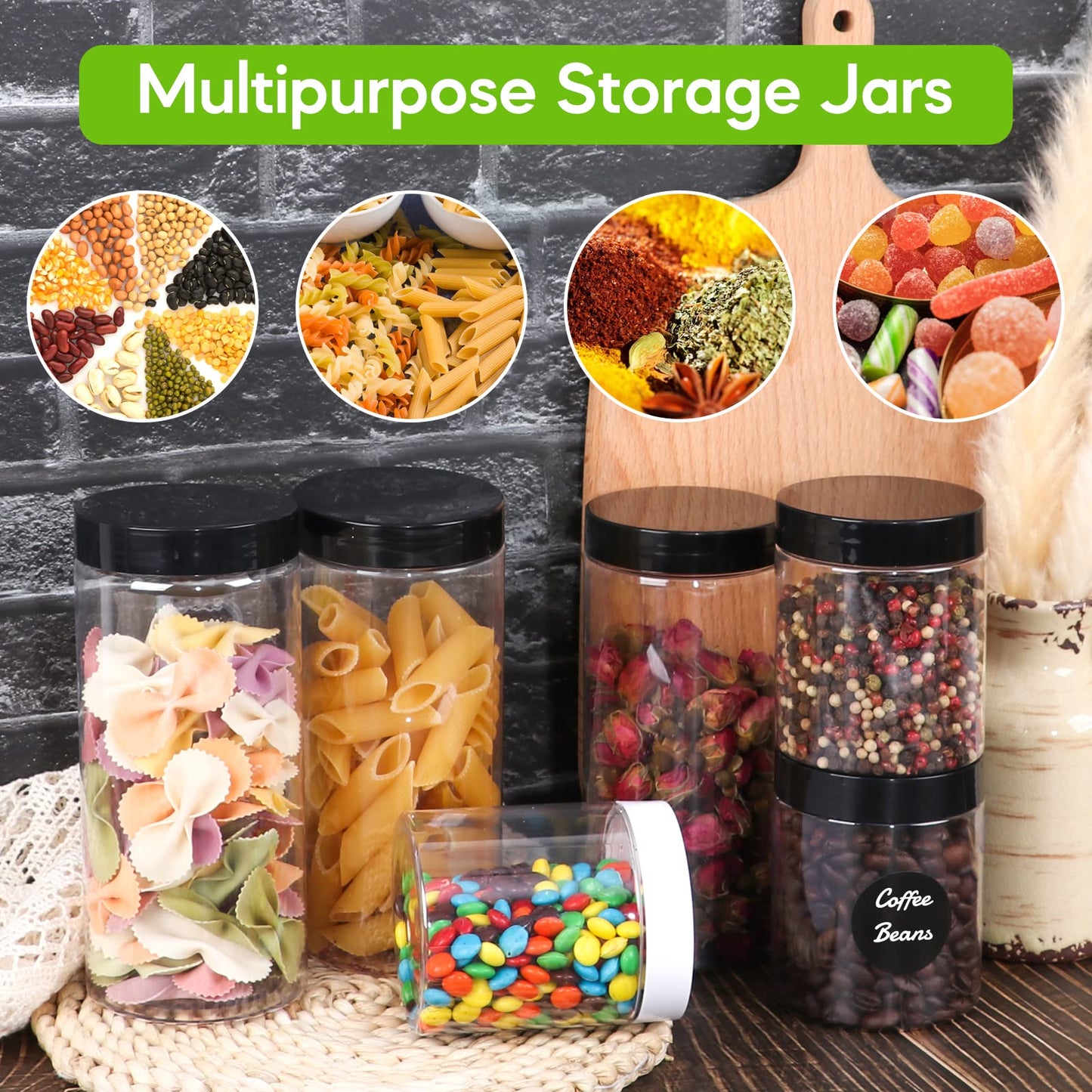 Keketin Plastic Jars with Lids 16 oz,16 Pack Clear Plastic Food Jars Empty Kitchen Storage Canisters,Refillable PET Slime Containers Ideal for DIY Crafts,Cosmetic Storage