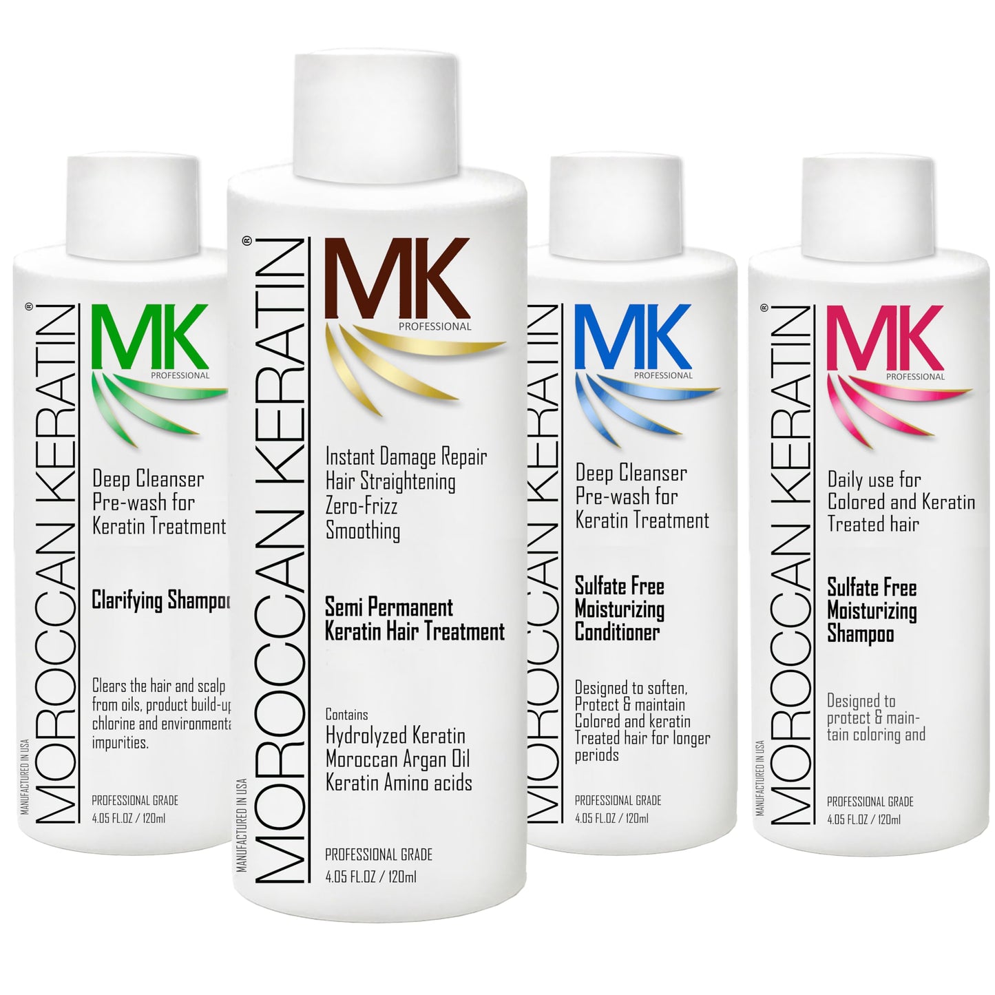 Moroccan Keratin Hair Treatment Straightening Blowout Brazilian Smoothing Professional Results Salon and Home Use , Long Lasting organic results 4-6 months 4pc Set
