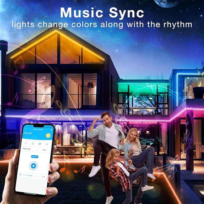 Outdoor LED Strip Lights 200ft IP67 Waterproof with App Control & Music Sync (DAYBETTER) - RGB Color Changing