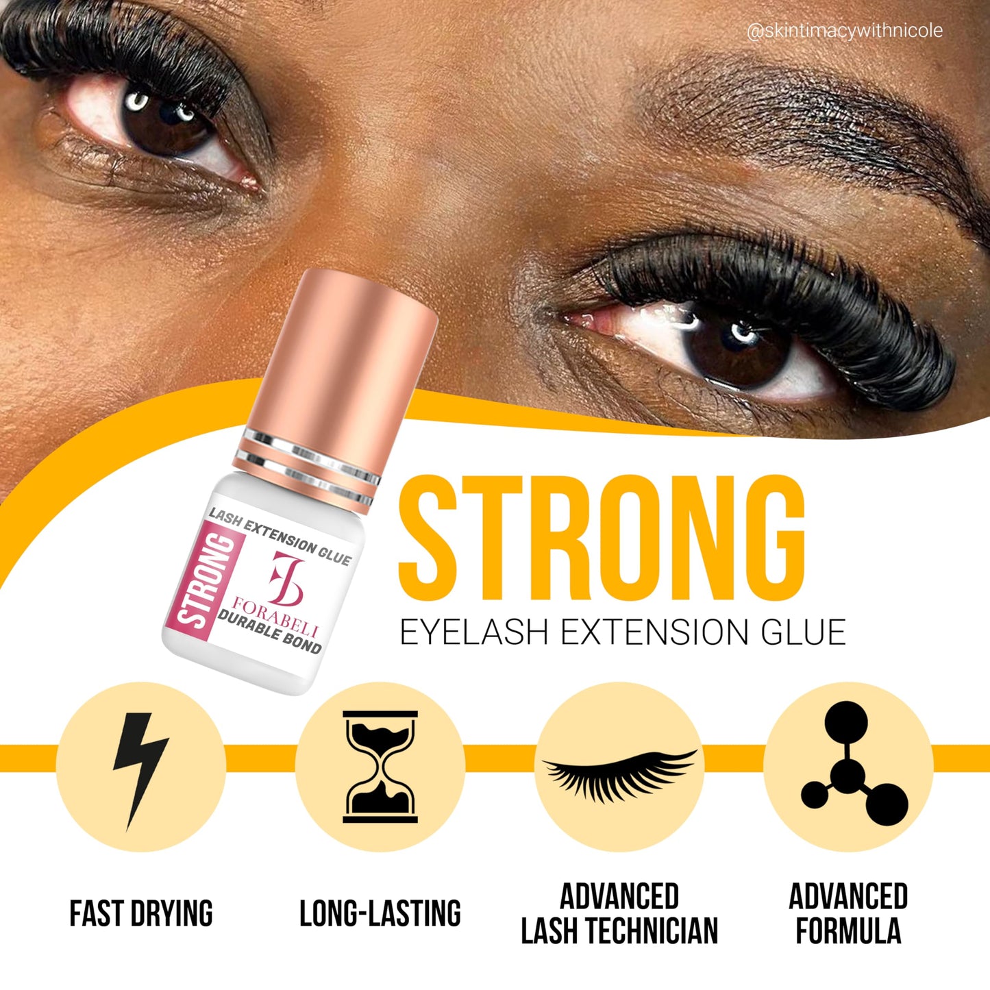 Forabeli Strong Lash Extension Glue, 2–3 Sec Dry, 6 Week Retention, Seamless Integration, Fast-Dry Professional Eyelash Extension Glue, Lash Adhesive for Eyelash Extensions
