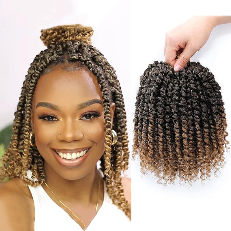 Forevery Pre Twisted Passion Twist Crochet Hair 8 Inch - 9 Packs, T1b/27#+8 Inch