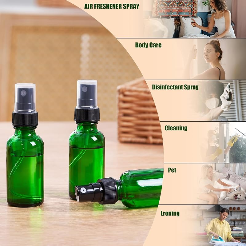 2 oz Glass Spray Bottles Set - Reusable Fine Mist Sprayers, Leak-Proof & Portable (Green, 24pcs) - Skin Care & Perfume