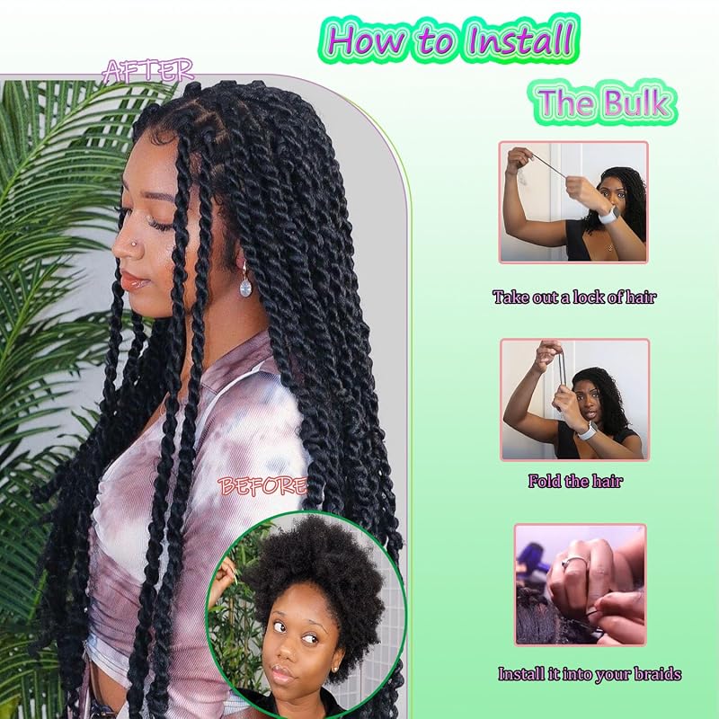 22 Inch Afro Kinkys Bulk Human Hair 100% 4C Dreadlock Extensions, 30g per Pack - Natural Black (Variation: Black+22 Inch-30g)