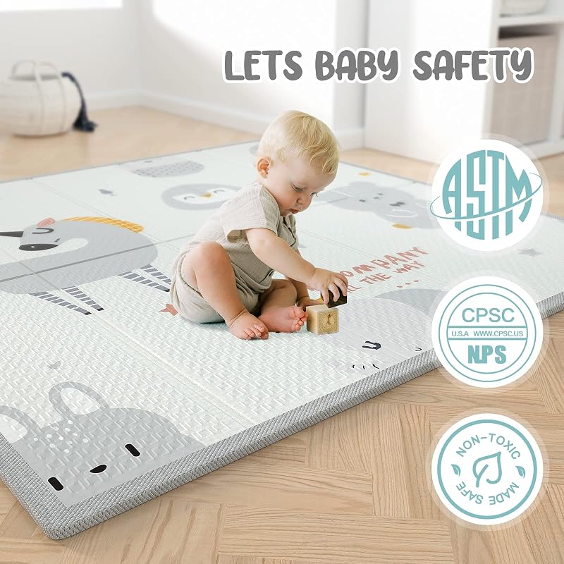 47x47in Baby Playpen with Mat (Grey) — Play Yard for Babies & Toddlers, Foldable