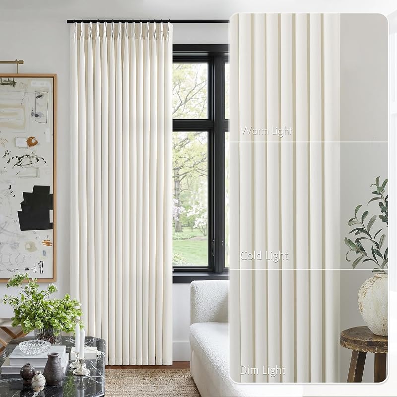 Natural Pinch Pleat Linen Curtains 40x108 Inches - 4 Panels, Ivory Cream (Variation: Natural 40"W x 108"L Pack of 4)