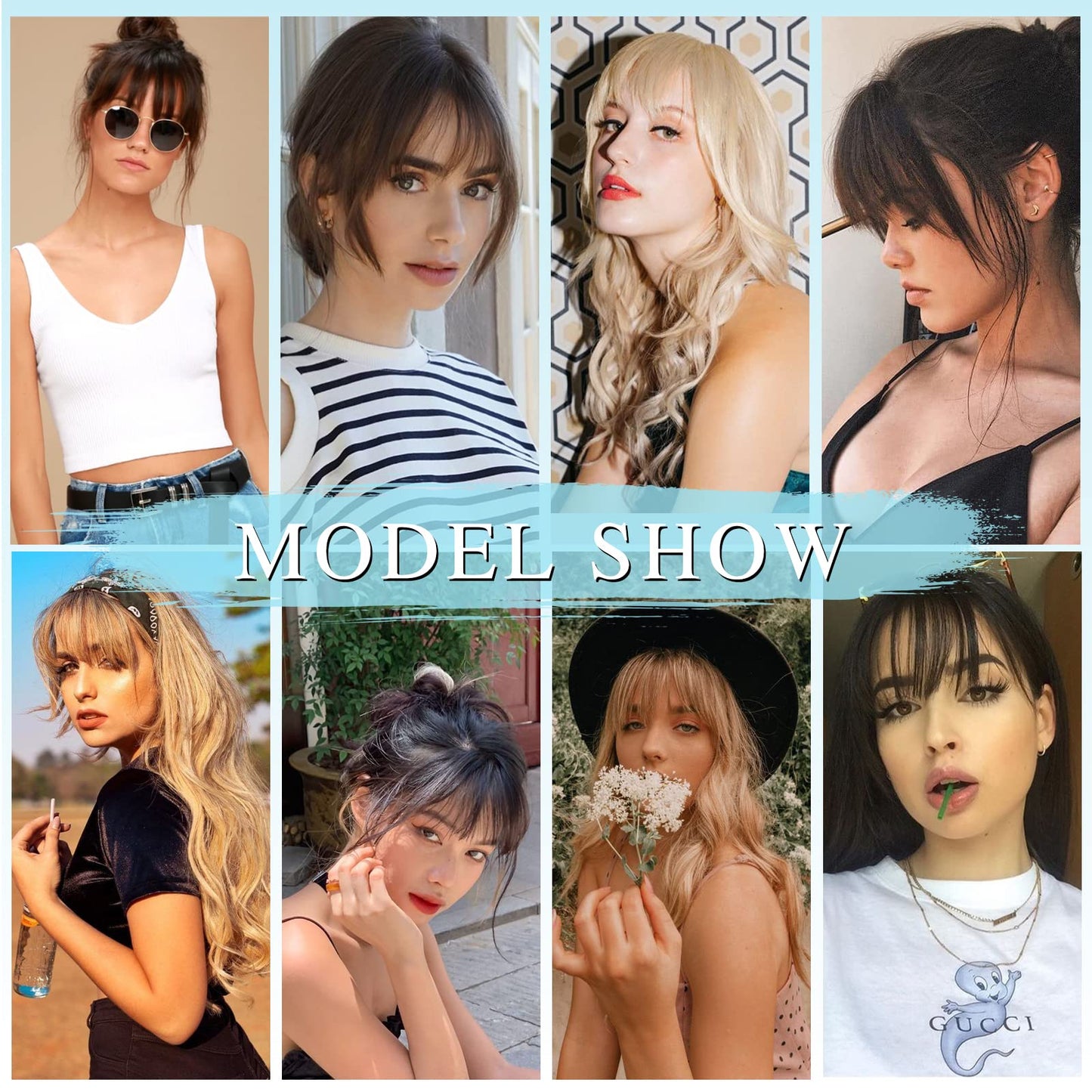 NAYOO Clip in Bangs - 100% Human Hair Wispy Bangs Clip in Hair Extensions, Brown Black Air Bangs Fringe with Temples Hairpieces for Women Curved Bangs for Daily Wear