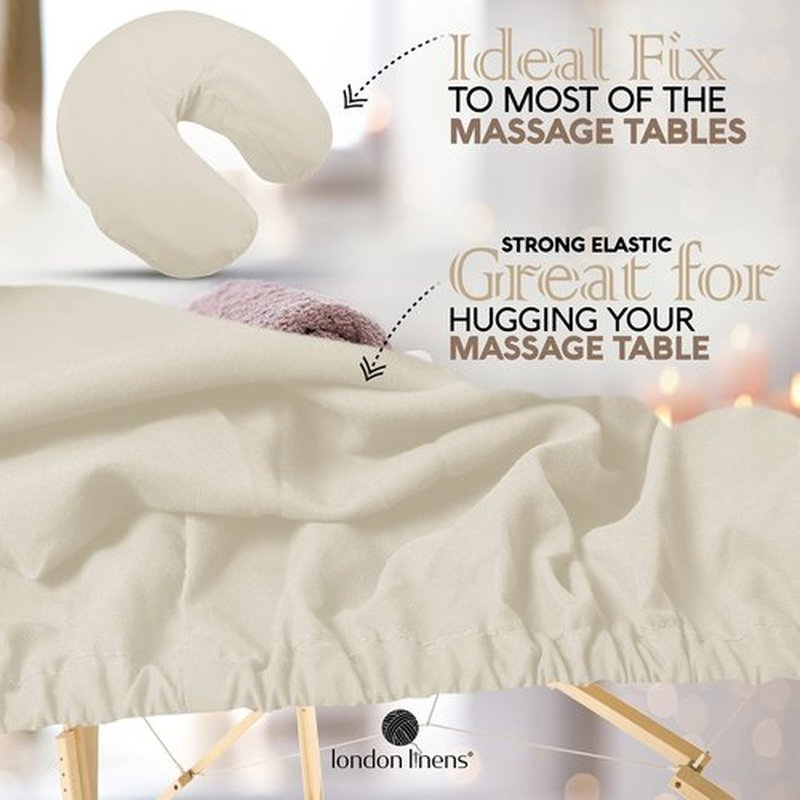 LONDON LINENS Soft Microfiber Massage Table Sheets Set 3 Piece Set - Includes Massage Table Cover, Massage Fitted Sheet, and Massage Face Rest Cover (Cream)
