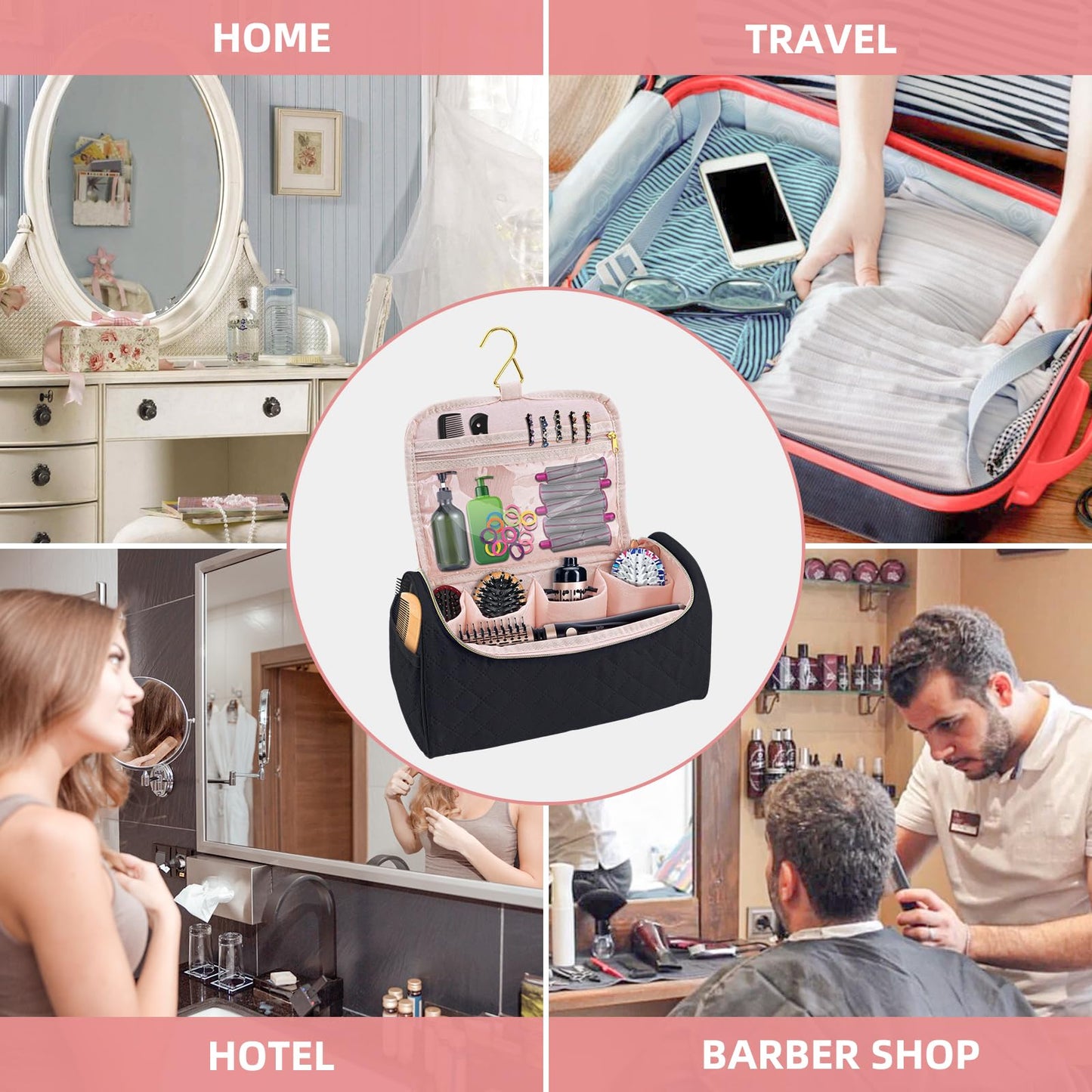 ALSLEA Portable Travel Case for Airwrap & Shark FlexStyle Large Capacity Organizer Bag for Hair Dryer, Airwrap Styler & Attachments, Waterproof Padded Storage Bag with Hanging Hook (Black)