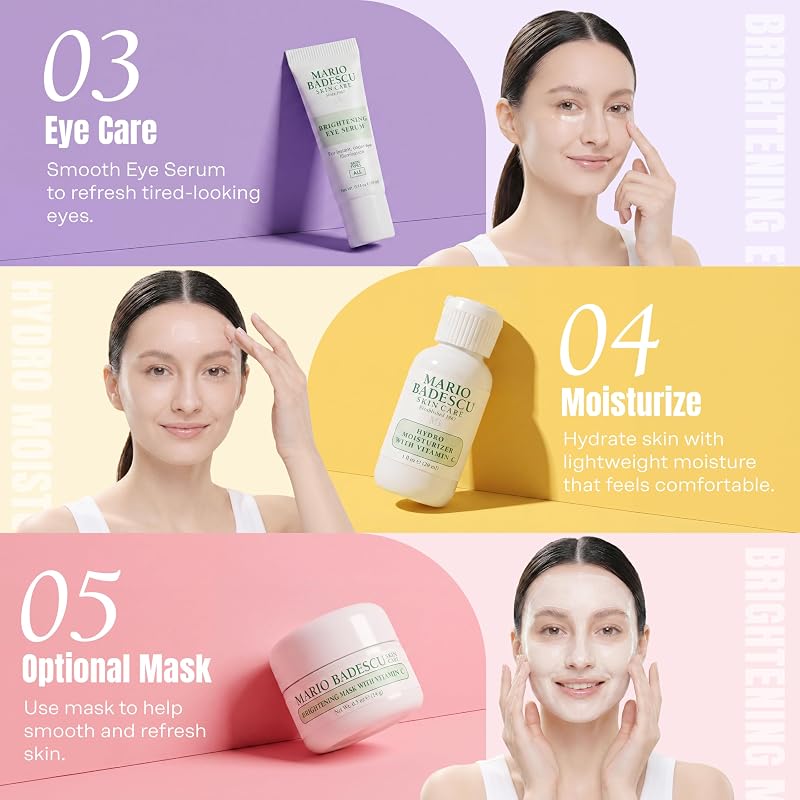 Glycolic Cleanser Vitamin C Serum Hydro Moisturizer Brightening Mask Eye Serum 5-Piece Skincare Set