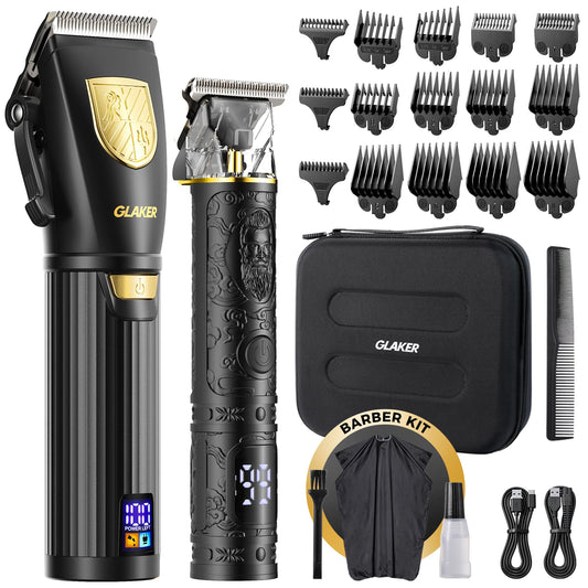 GLAKER Hair Clippers for Men Professional, Cordless Clippers for Hair Cutting, Mens Hair Clippers and Trimmer Kit for Barber with LED Display 15 Guide Combs